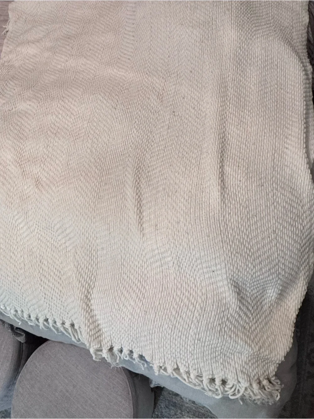 Cream Woven Fringe Throw Blanket - Home Bedding